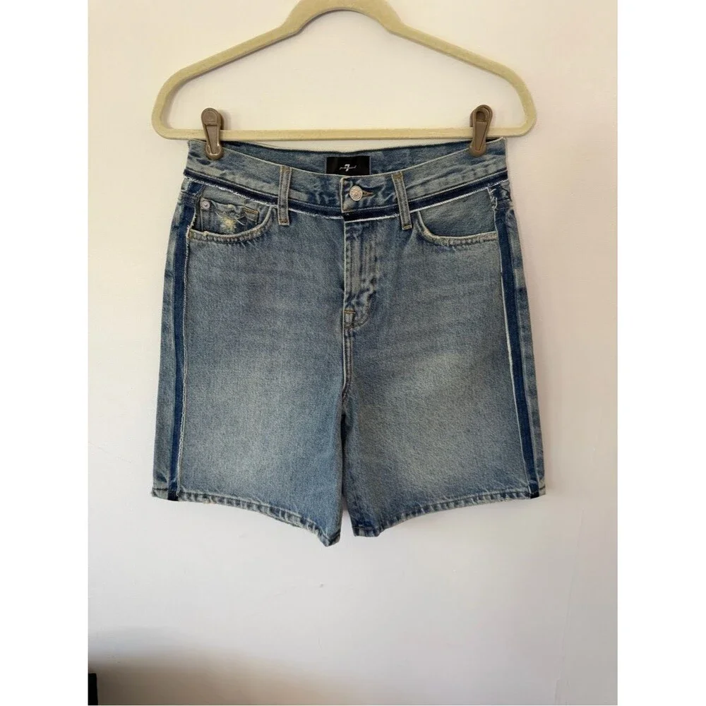 7 For All Mankind Light Blue Mid-Rise Denim Bermuda Shorts Lola shorts size 27